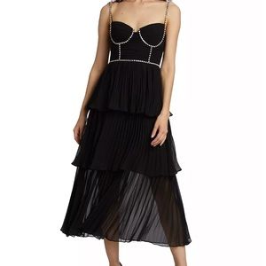 Self portrait black chiffon tiered midi dress US 8
